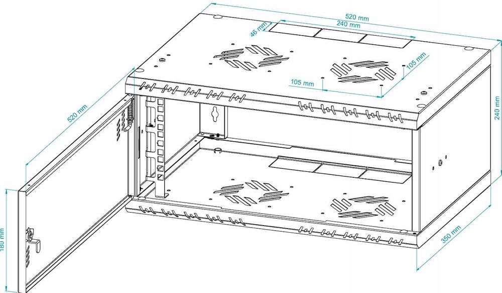 Szafa Instalacyjna RACK 19" 4U 350mm Wisząca Metalowe Drzwi Stalflex