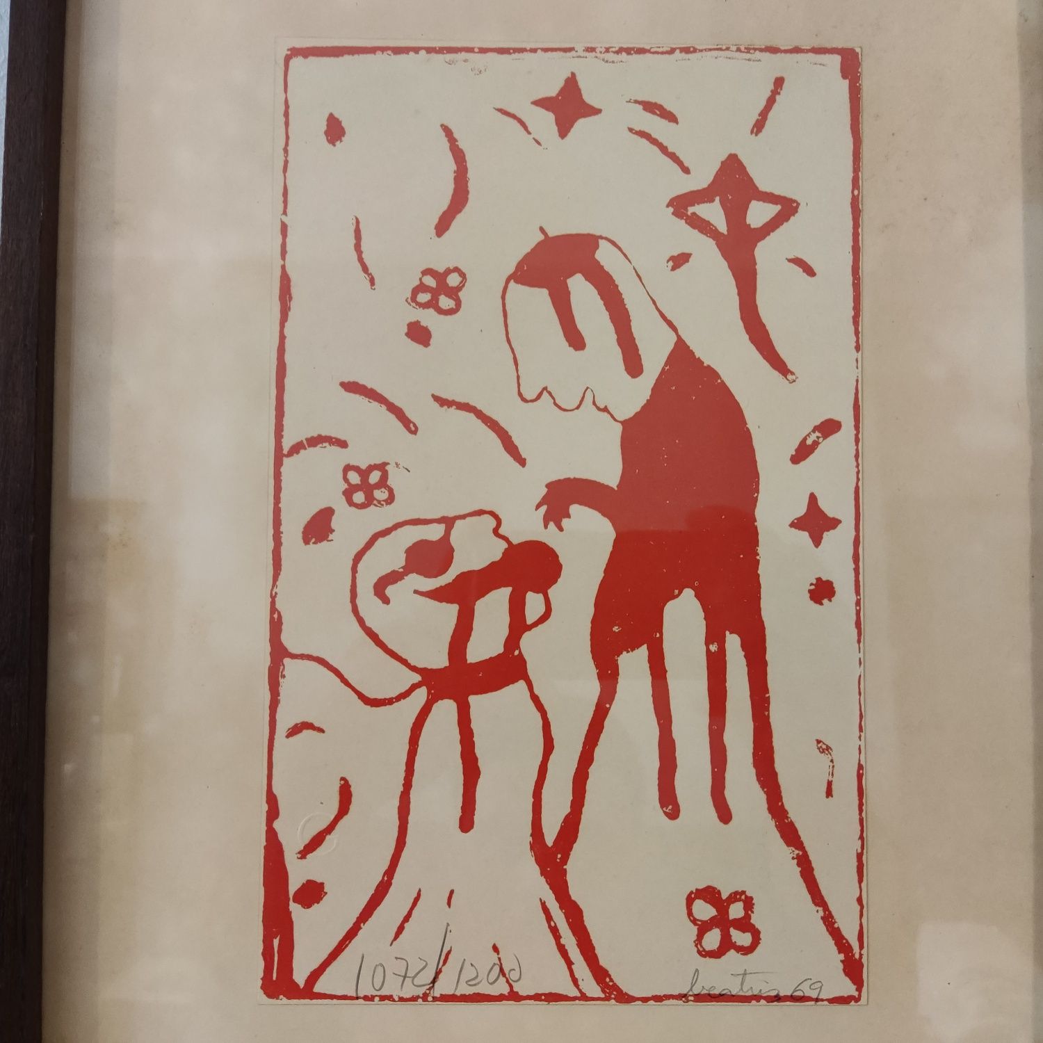 Xilogravura - "Beartriz" 1969 - numerada com moldura