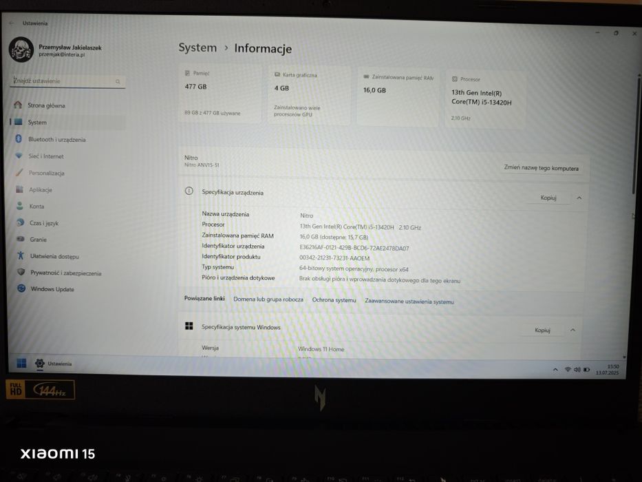 Laptop Acer Nitro ANV15-51