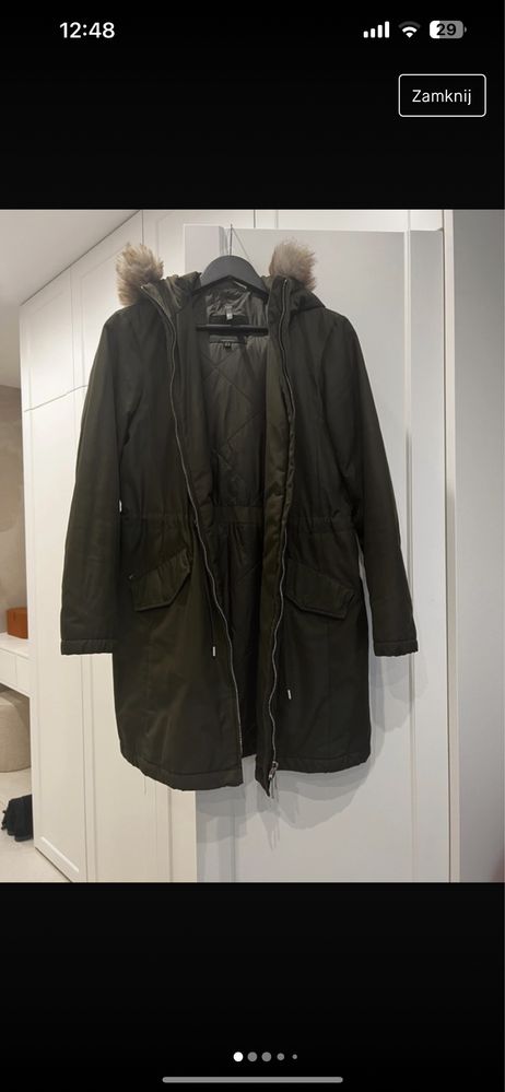 Płaszcz  Massimo Dutti m zielony khaki parka ocieplana kurtka zimowa