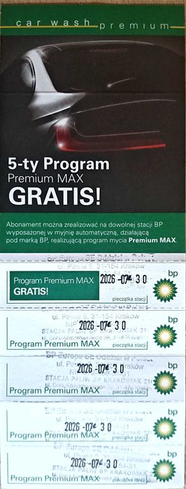 Myjnia BP karnet Premium Max, 10 myć