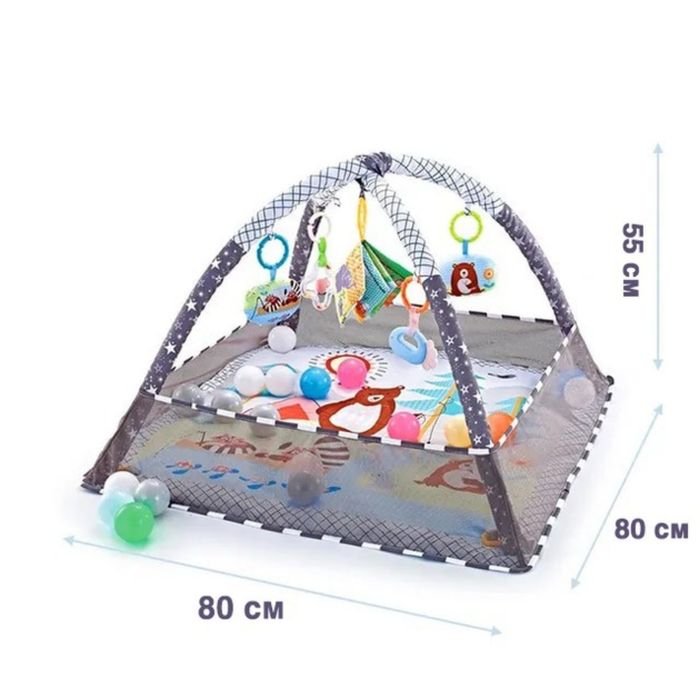 Дитячий ігровий розвиваючий килимок-манеж з дугами , сірий