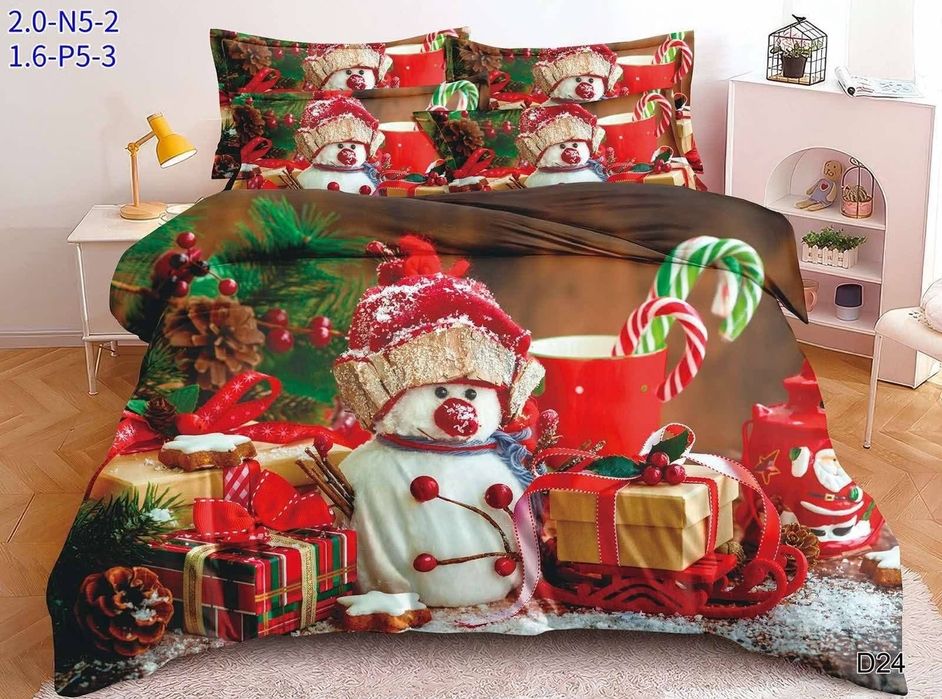 Pościele świąteczne 200x220 z prześcieradłem bawełna satynowa