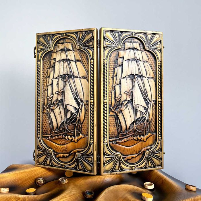 Преміум нарди з дерева з унікальним ручним різбленням розмір 46х48