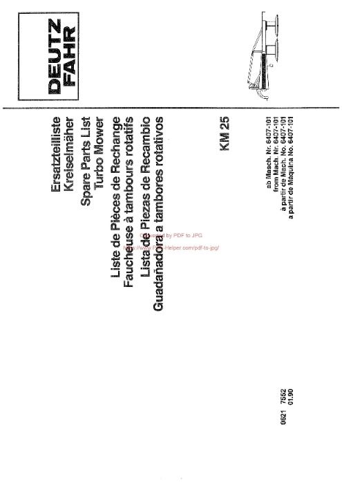 Katalog części kosiarka Deutz fahr KM 25