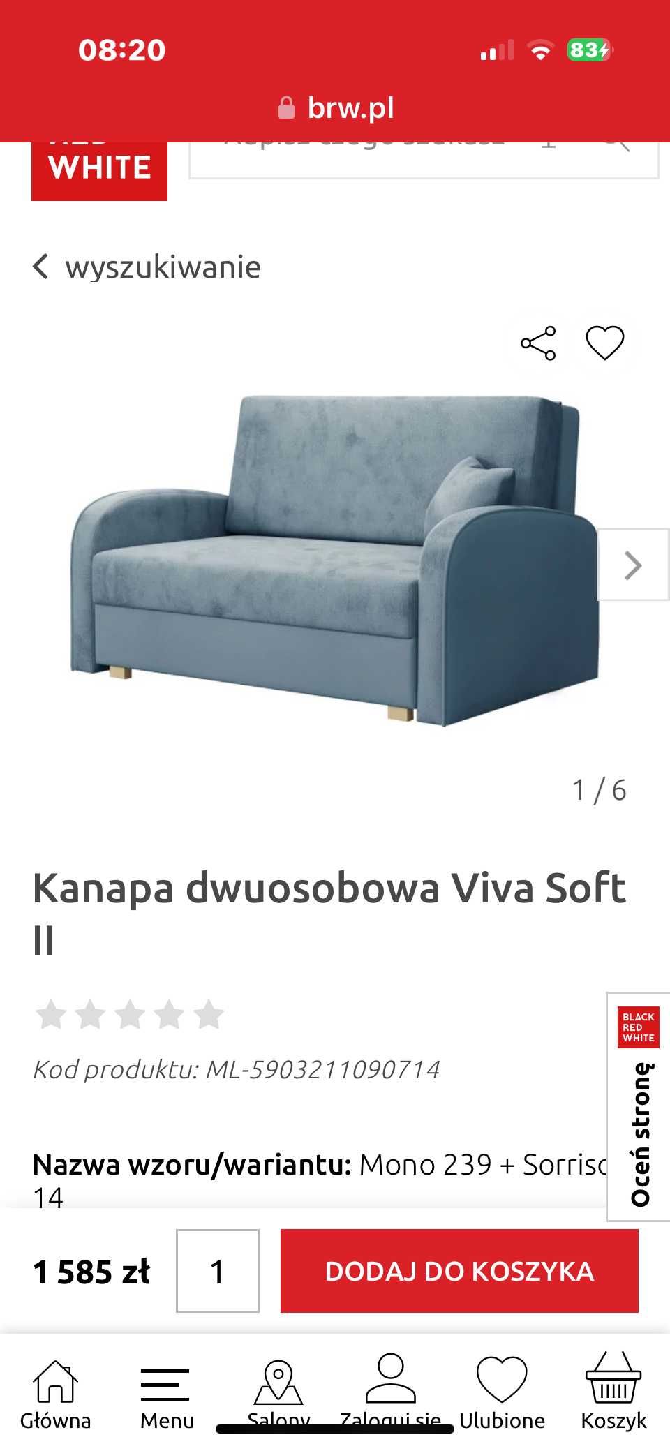 Sofa Amerykanka 1-osobowa Black Red White