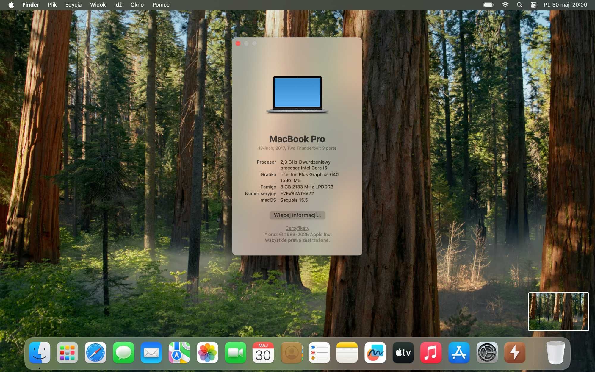 MacBook Pro 13” 2017 - 160 cykli baterii, NAJNOWSZY macOS Sequoia 15.5