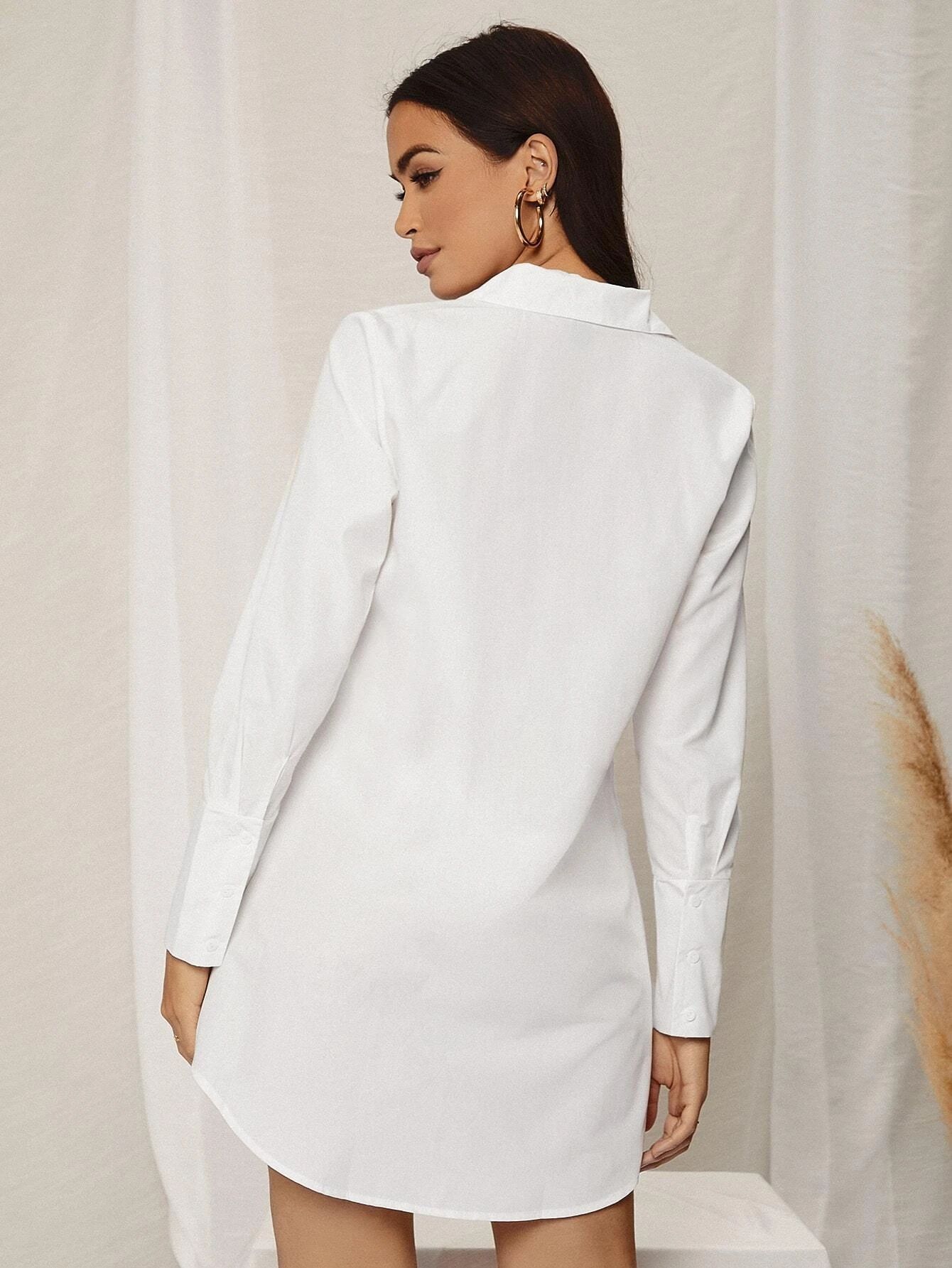 Sukienka Koszulowa Mini Casual Biała M 38