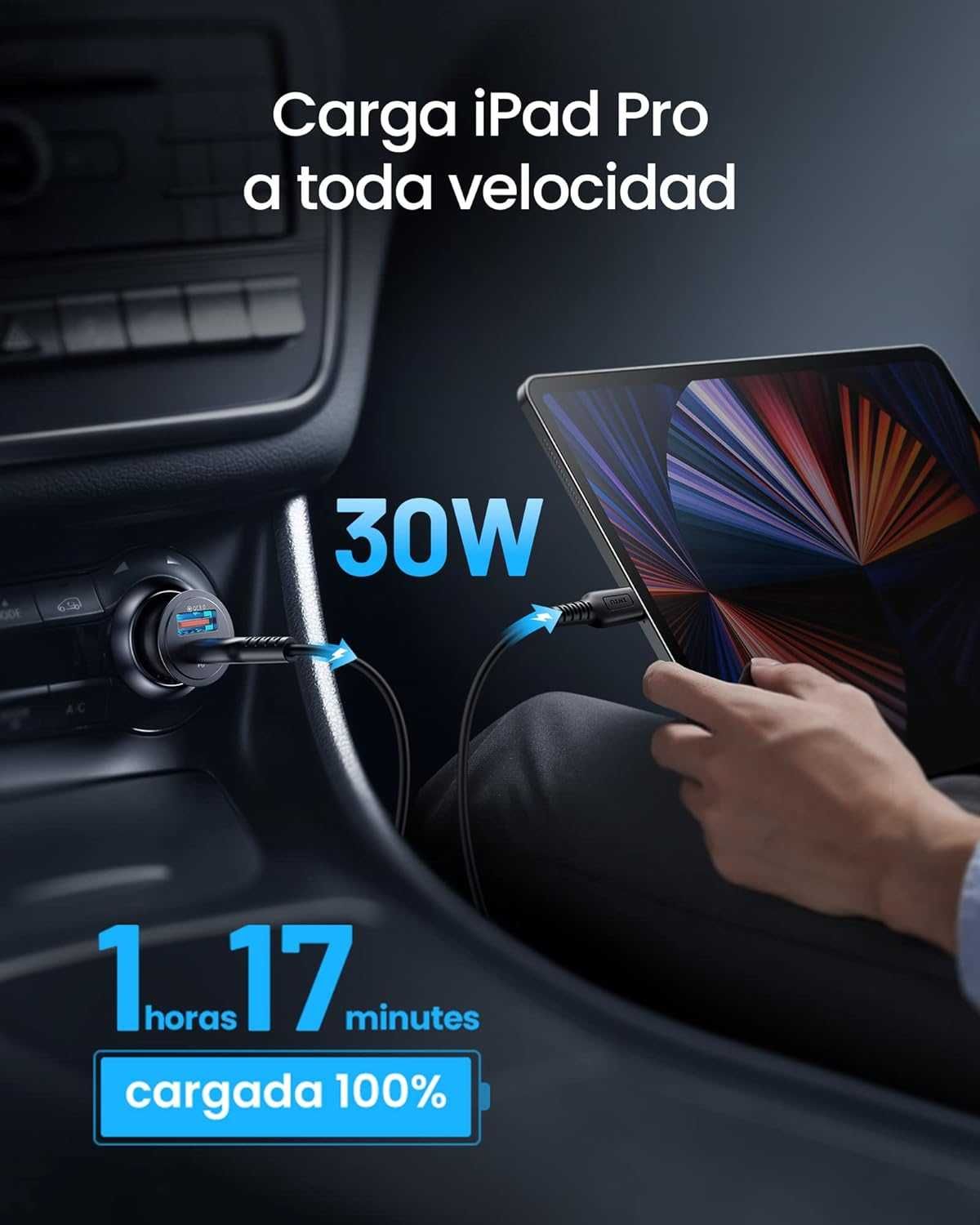 INIU Carregador de carro, total de 60 W 5 A USB-A e USB-C