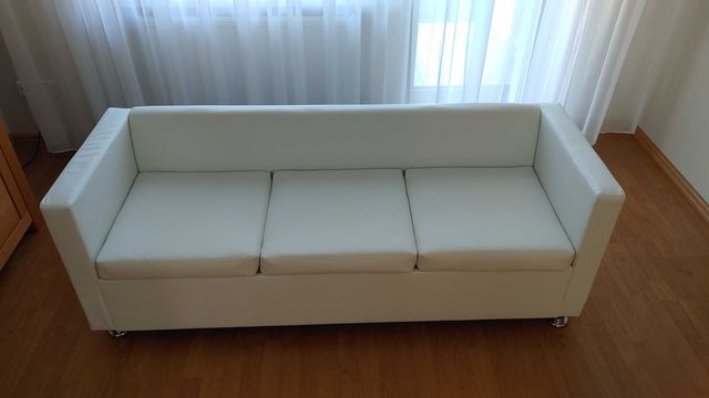 Sofa 3-osobowa ze skóry syntetycznej, biała, vidaXL