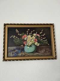 Kwiaty w wazonie olejny obraz na plótnie malowany