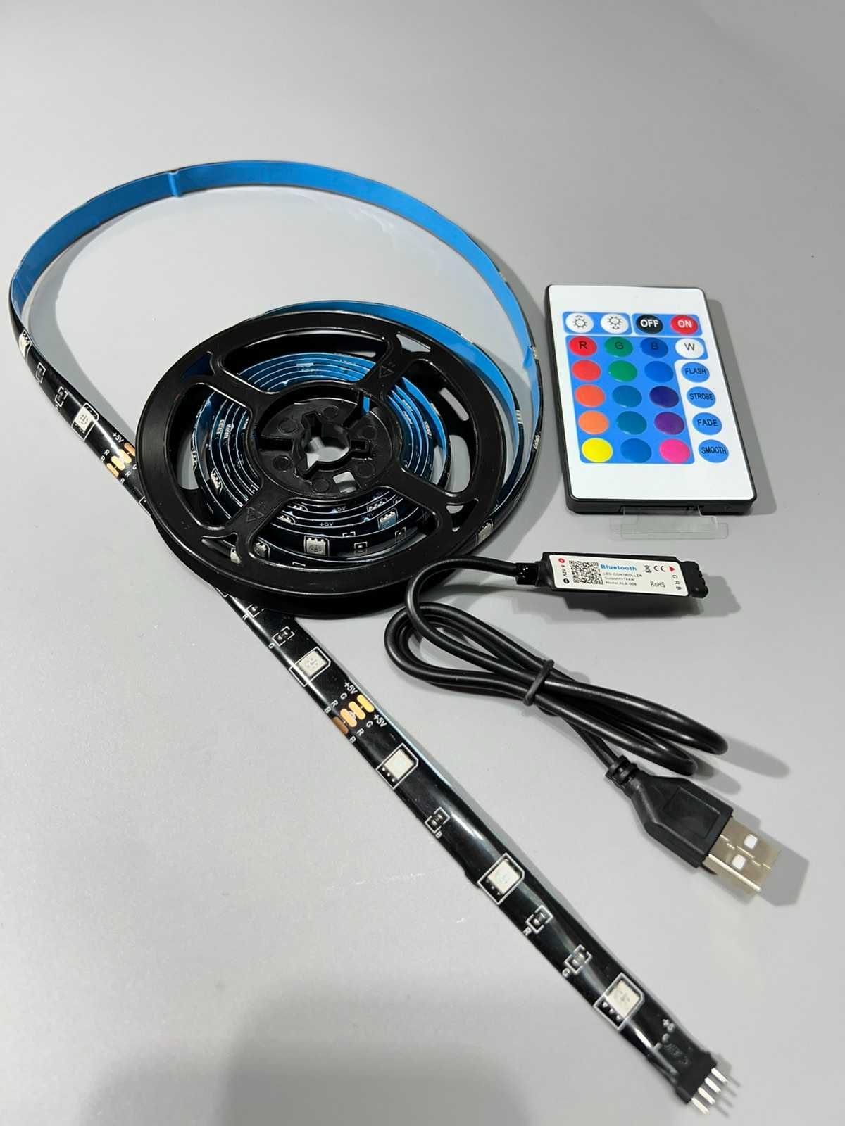 Светодиодная RGB LED лента 2м Bluetooth + Пульт от USB, SMD 5050, IP65