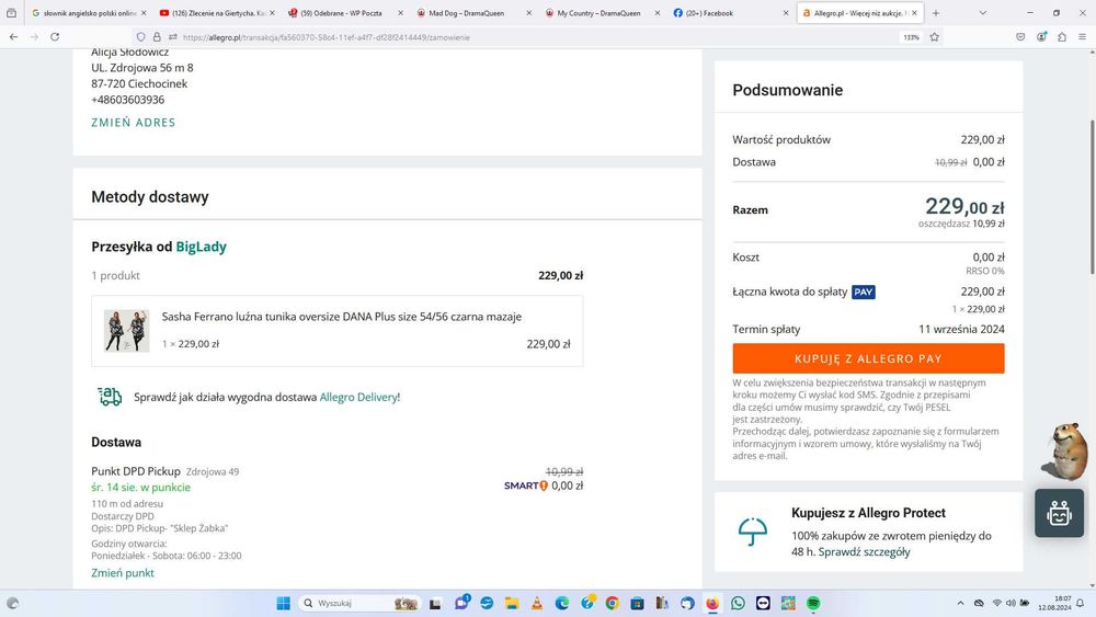 Sasha Ferrano luźna tunika/sukienka oversize DANA 54/56 czarna mazaje