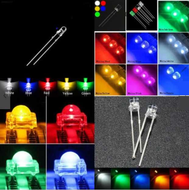 LED leds avulso e Packs - 3 ou 5mm, 5 cores - opcional resistências