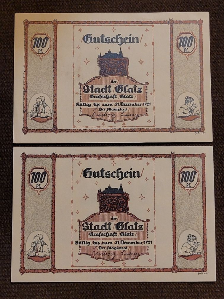 Notgeld pieniądz zastępczy miejscowości Kłodzko Glatz 1921r banknot