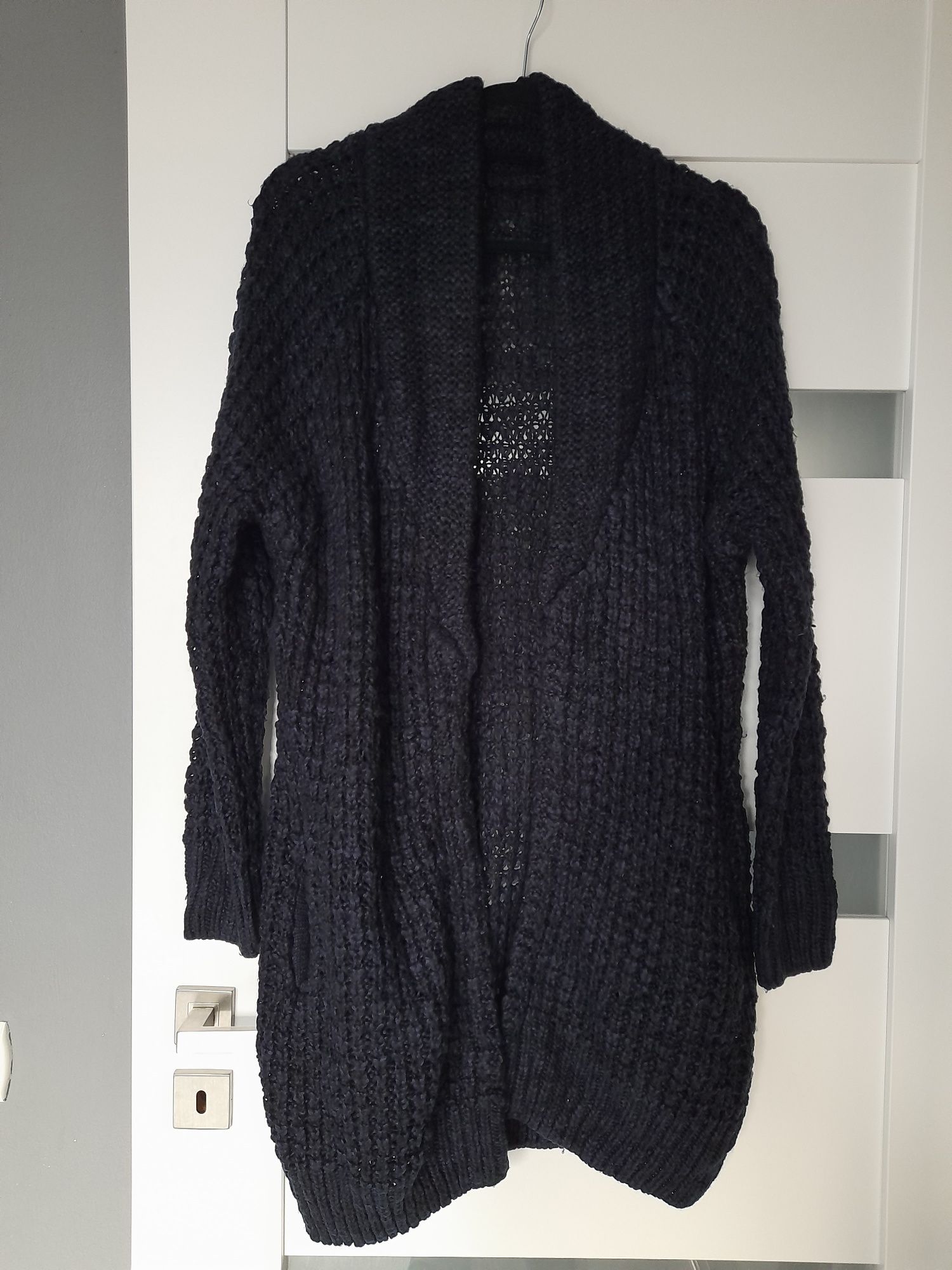 Granat ciemny kardigan akrylowy S M H&M gruby miesisty sweter sweterek