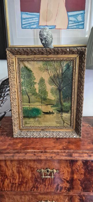 Obraz muzealny aukcyjny Jules De Paepe Zielony pejzaż  impresjonizm