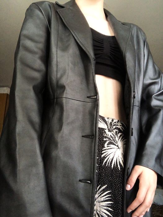 Піджак подовжений, з еко шкіри