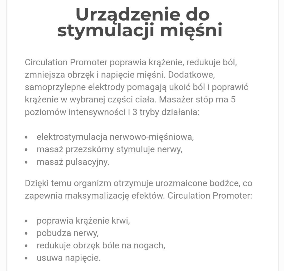 Circiulation Promoter elektrostymulator mięśni Tens