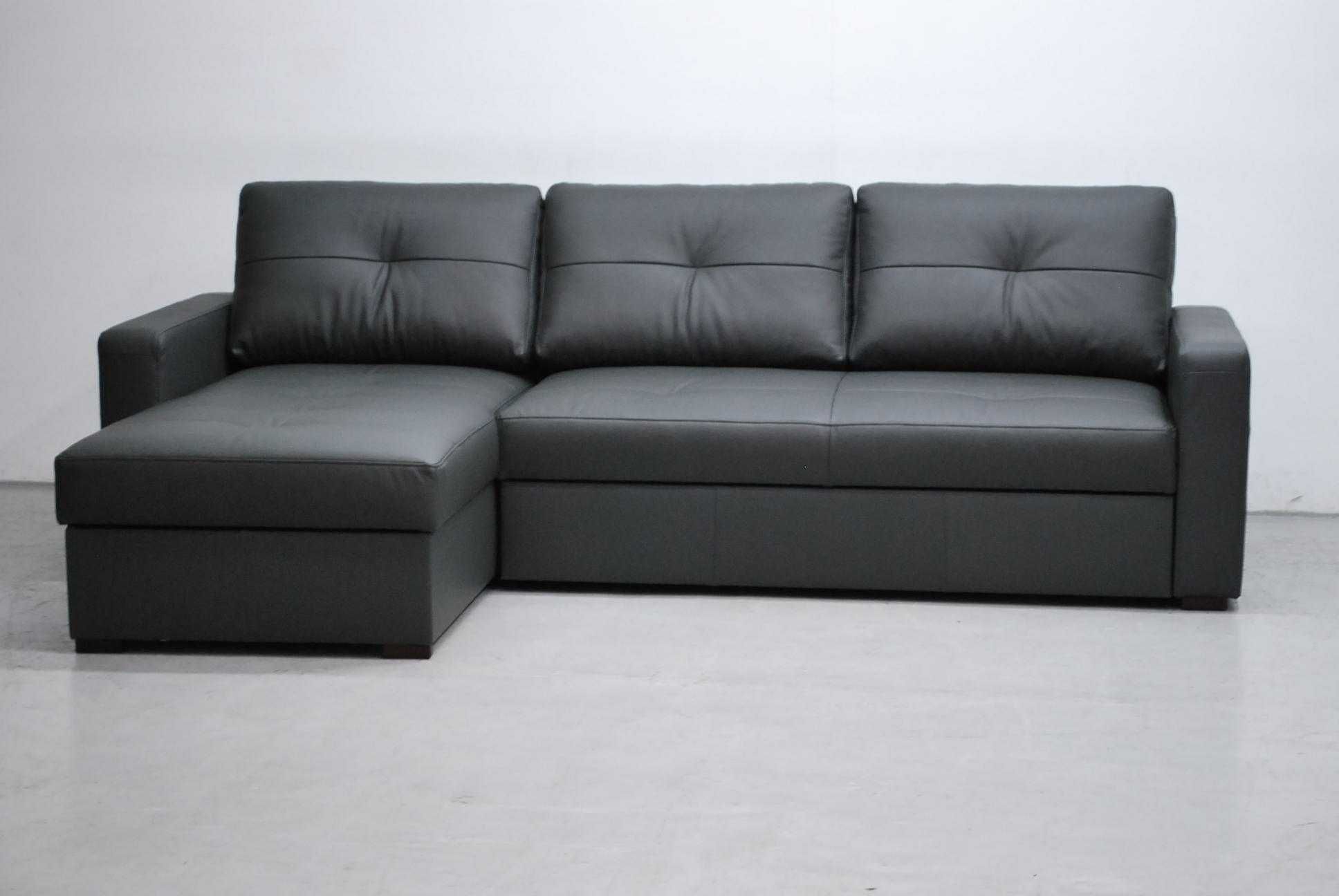 grafitowa skóra naturalna Narożnik z funkcja spania pojemnik sofa 9117