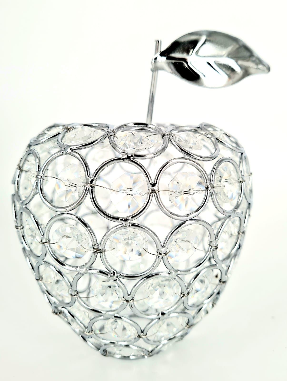 Nowy piękny srebrny świecznik jabłko z kryształkami
