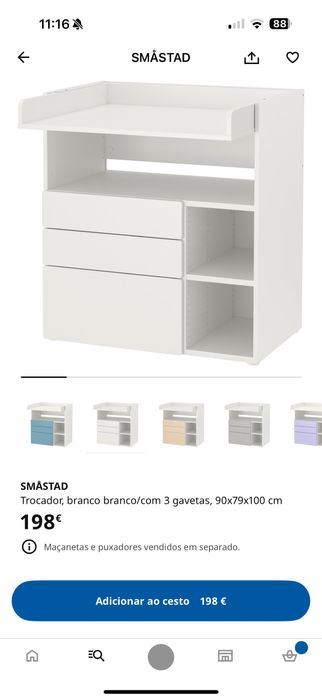 Trocador, branco branco/com 3 gavetas, 90x79x100 cm