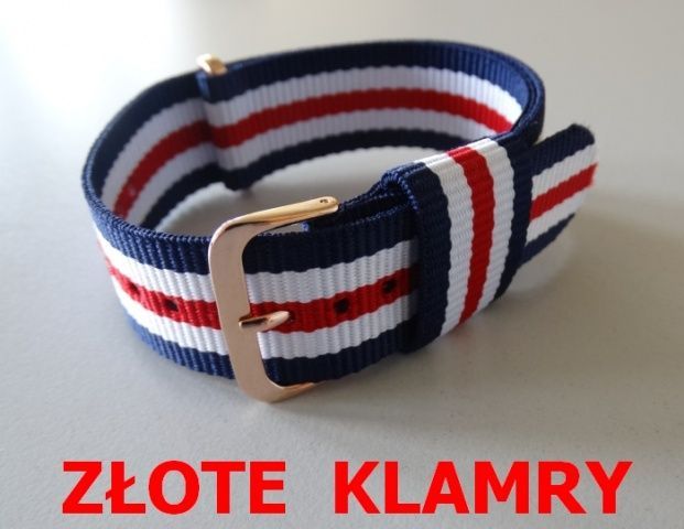 Pasek NATO 20mm ze złotą klamrą