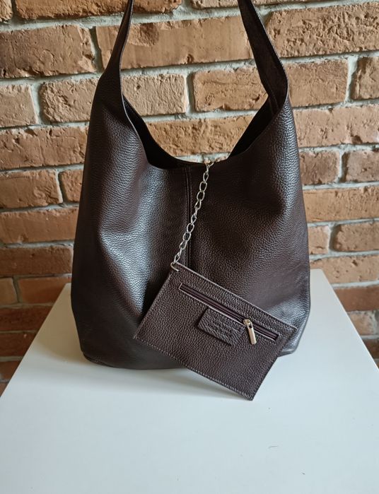 Torebka włoska Vera Pelle skóra naturalna na ramię i do ręki