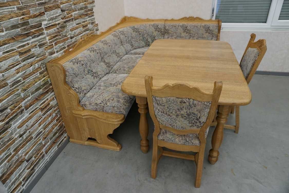 Komplet narożnik kuchenny z litego dębu + stół + 2 krzesła (k-497)