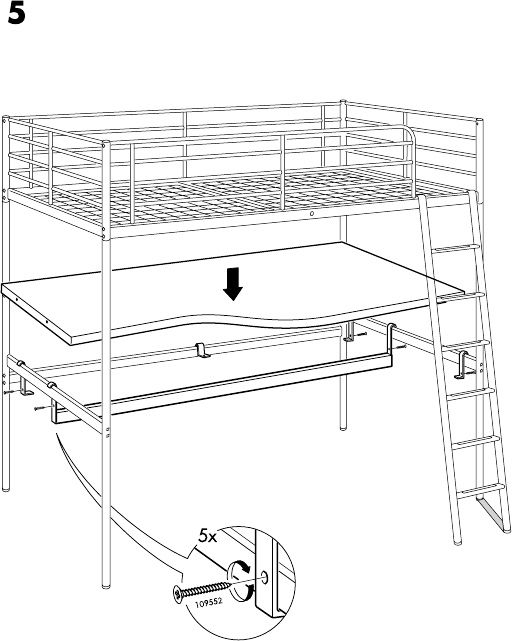 Cama Alta / Beliche com Secretária SVARTA 208x97cm, altura 186cm. NOVO