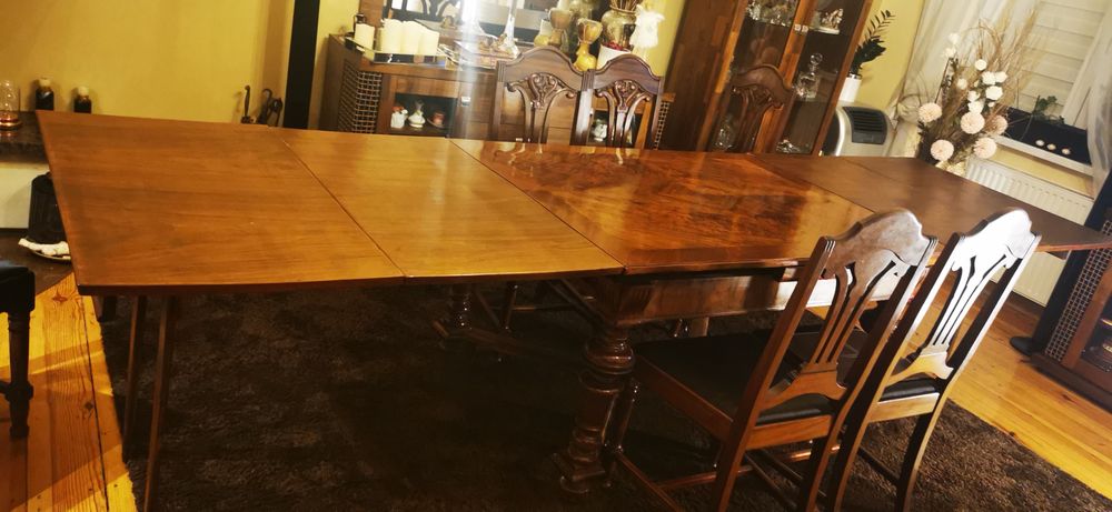 Stół z krzesłami dębowy eklektyczny