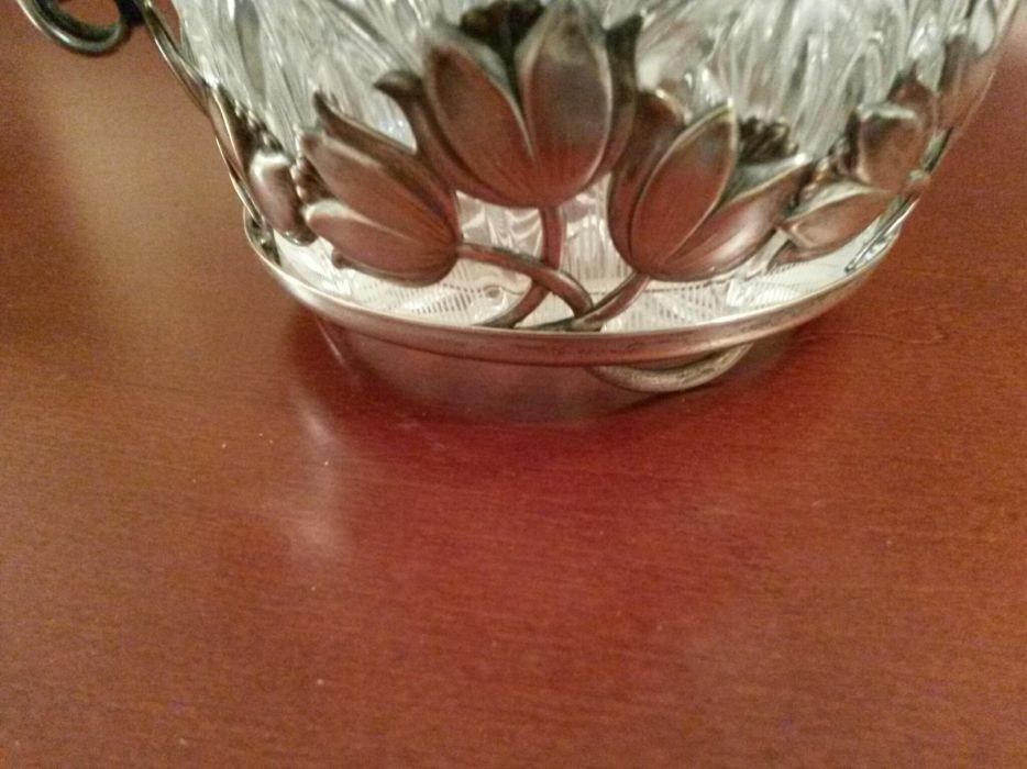 cukiernica posrebrzana tulipany stara oryginalny kryształowy środek