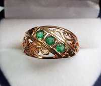 Złoty pierścionek zielone cyrkonie pr585 14k 3gr