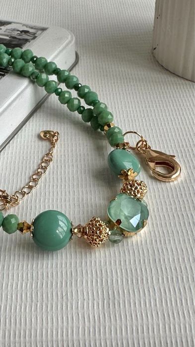 Кольє,чокер мʼятного кольору, зелений чокер