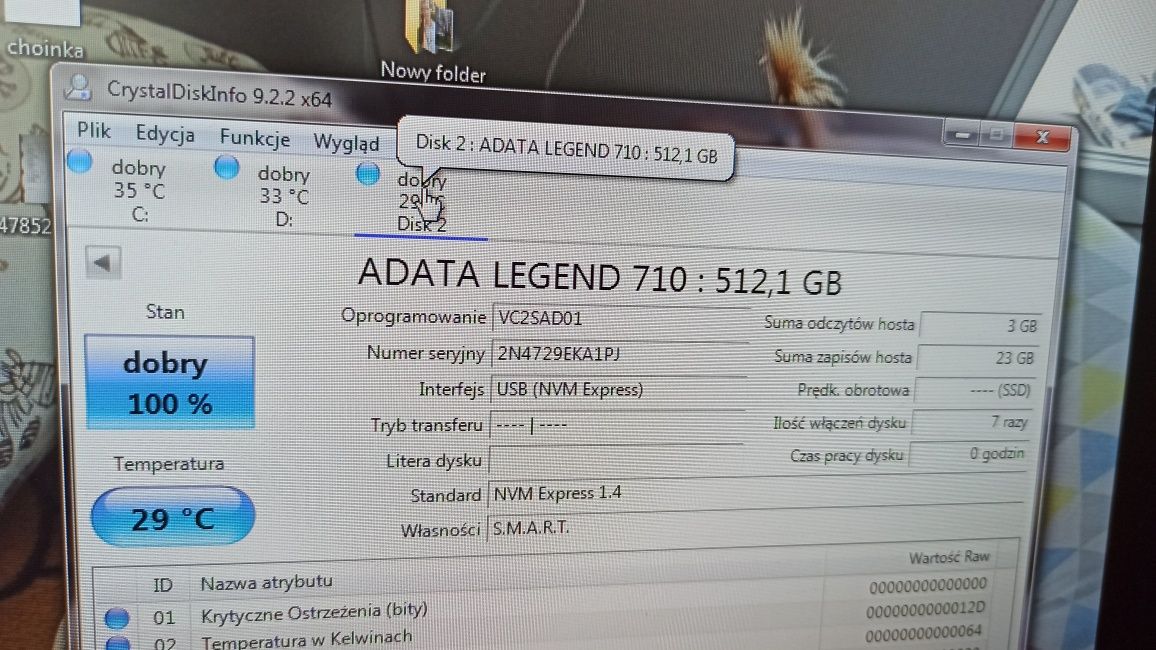 Nowy dysk SSD nvme adata 512gb