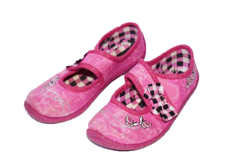 Różowe pantofle dziecięce dla dziewczynki r. 27 zapinane na rzep