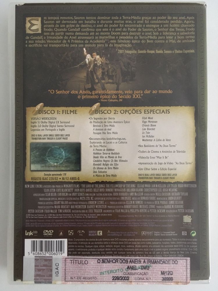 O Senhor dos Aneis - The Lord of the Rings Dolby 5.1 EX - Edição Especial 2 Discos + Extras (Portes CTT GRATIS)