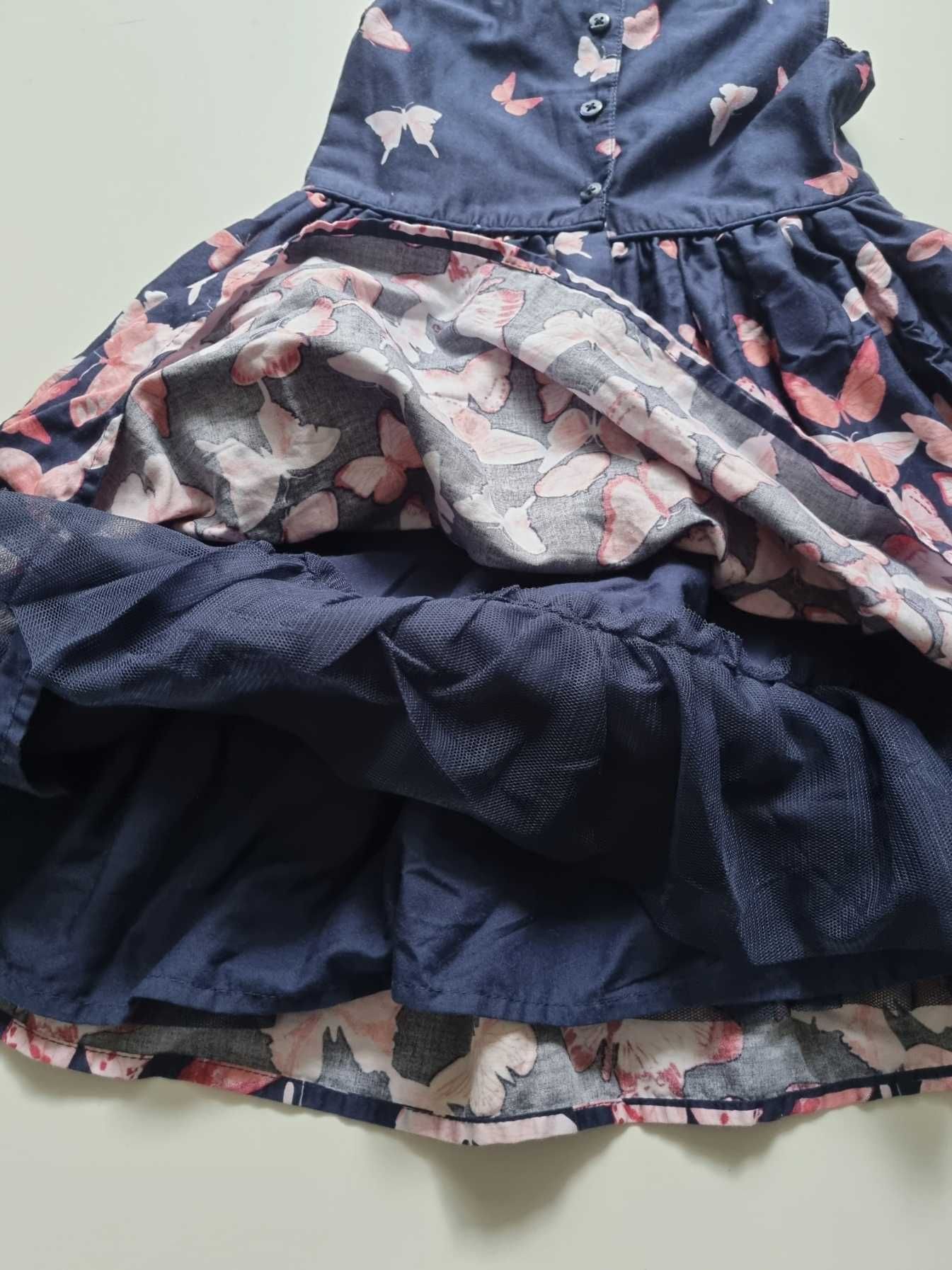 Piękna, elegancka sukienka w motyle, na impreze, komunie  - r. 104