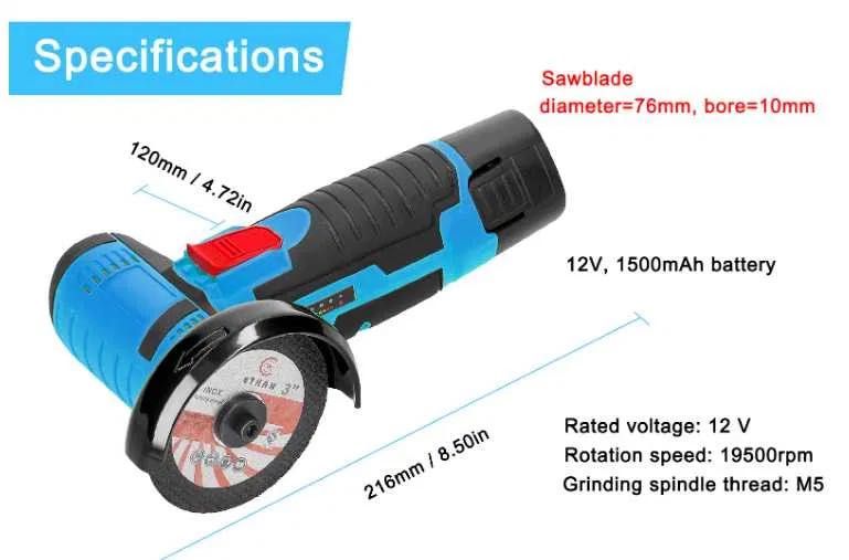 2 АКБ Портативная аккумуляторная мини болгарка 12 V Li-Ion шлифмашинка