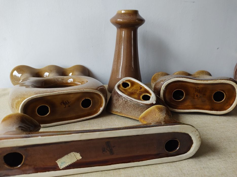 Ceramika Mirostowice świecznik wazon zestaw (5sztuk) kolekcja PRL