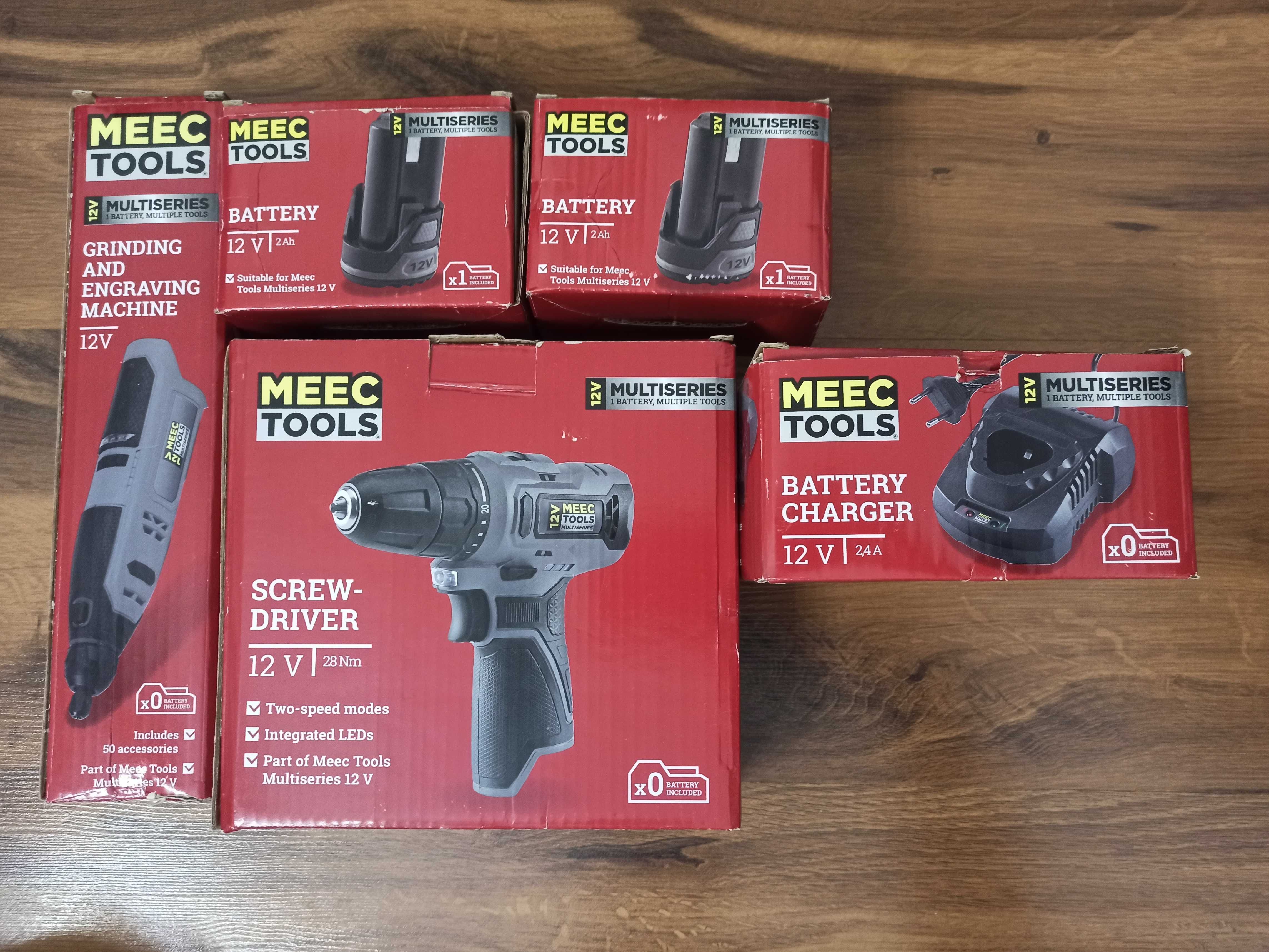 Meec Tools 12V - szlifierka, wkrętarka, 2x akumulator 1x ładowarka