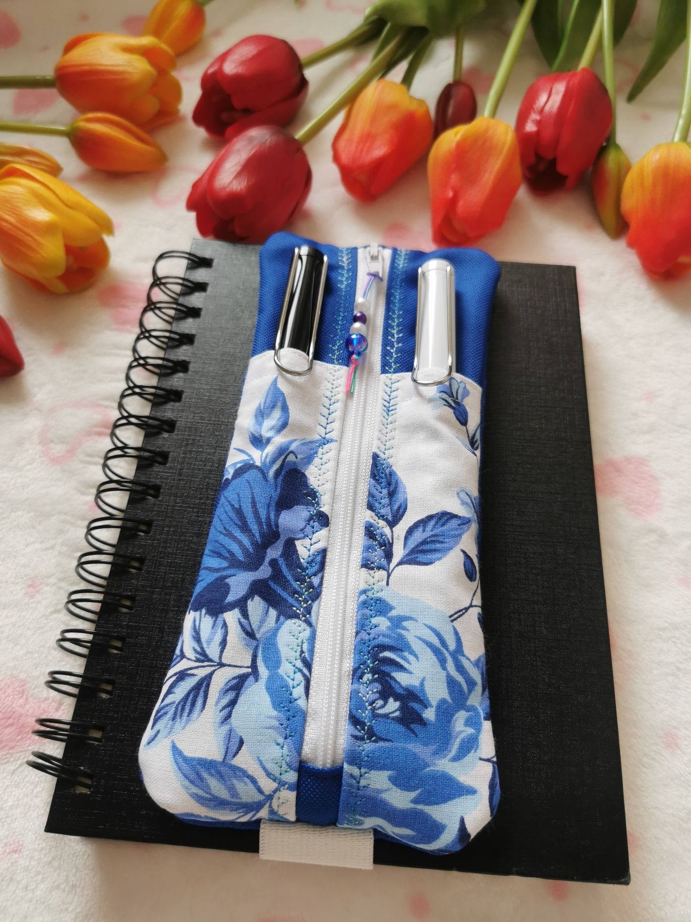 Piórnik na gumce na notatnik hand made