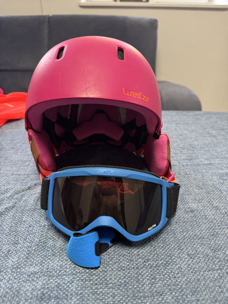 Kask narciarski, ochraniacz, gogle rozS