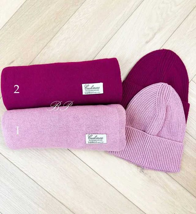 Zestaw Komplet 50% Kaszmir 50% Wełna Szalik Czapka Kaszmirowy Kolory
