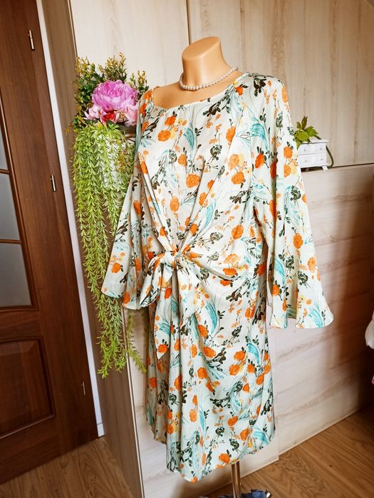 SG Piękna sukienka damska 48 big size kwieciste wzory z rękawkiem