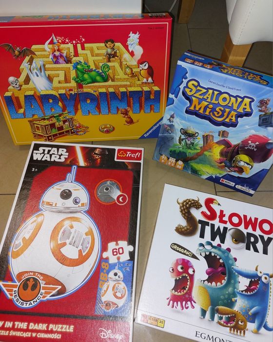 Gra Labirynt, Szalona Misja, Słowo Stwory, puzzle Star Wars świecące w