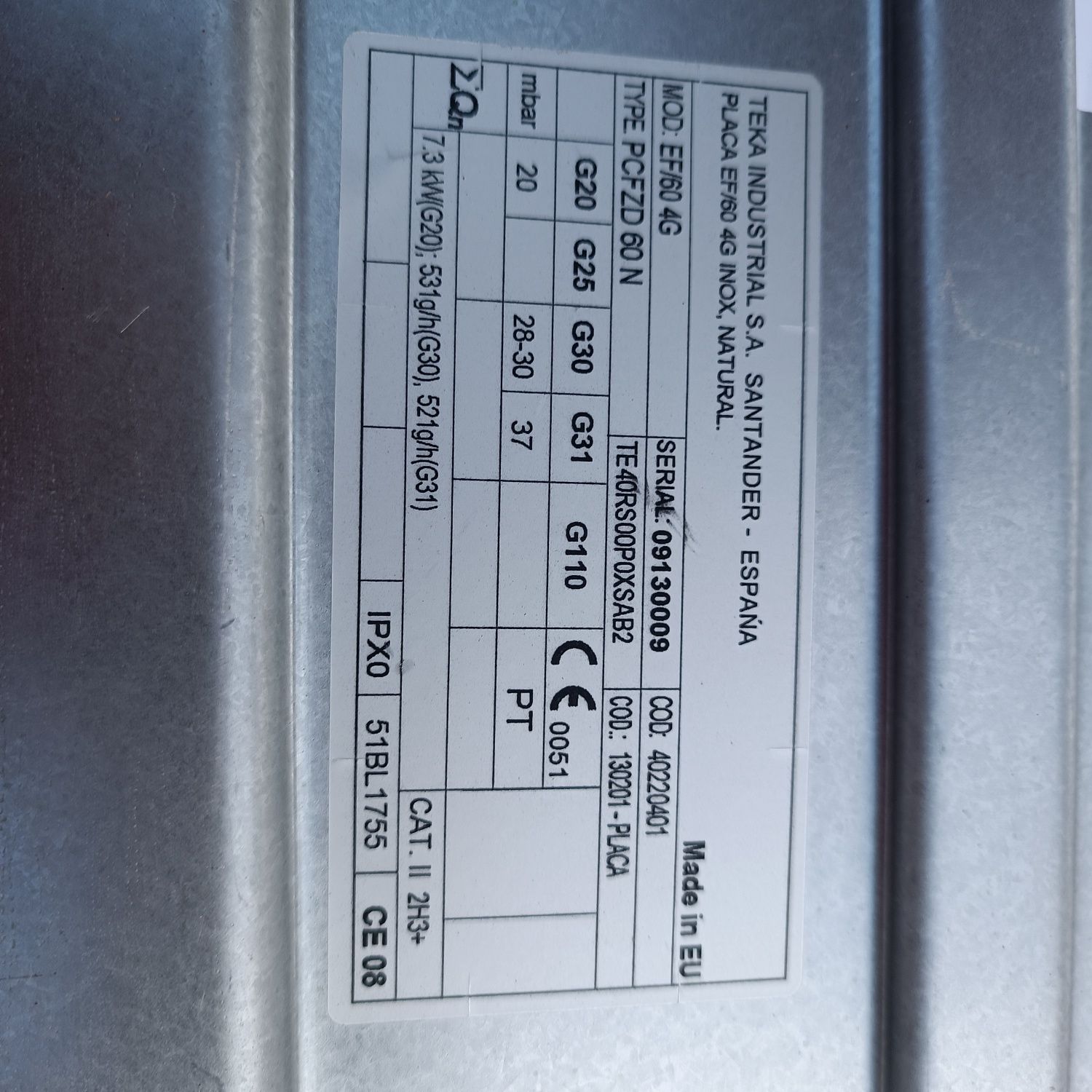 Placa de fogão gaz natural marca Teka