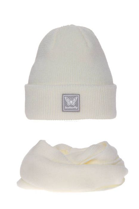 Komplet zimowy dla dziewczynki: czapka i szalik kremowy Florka