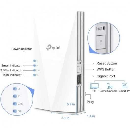TP Link Amplificador repetidor WiFi 6 RE700X AX3000