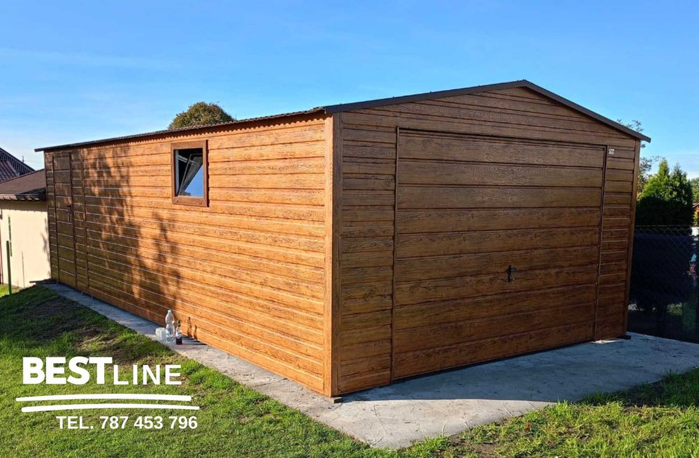 Garaż blaszany 4m x 6m Drewnopodobny konstrukcja z profili OCYNK